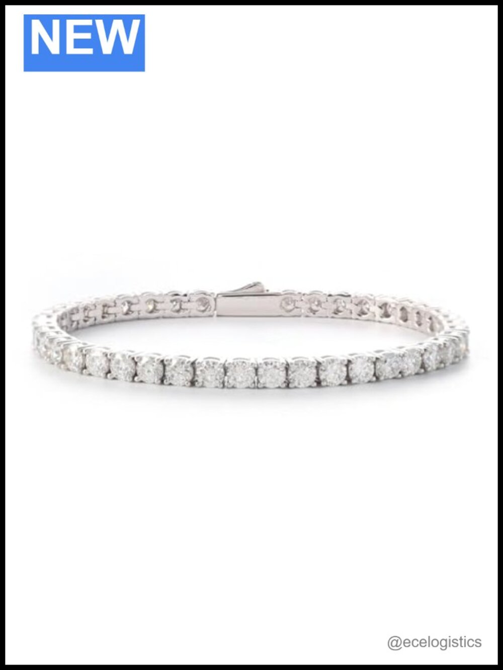 Moissanite Tennis Bracelet VVS D Rhodium Plated Hip Hop 8 Inch Spring Clasp